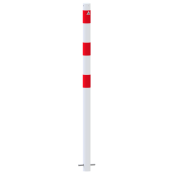 Barrier posts | as e-charging post protection |  60 mm | hot-dip galvanized and white powder-coated with 3 red reflective strips foil type RA1/A | for casting in concrete